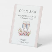 Cherry Blossom Wedding Funny Open Bar Sockelschild (Vorderseite)
