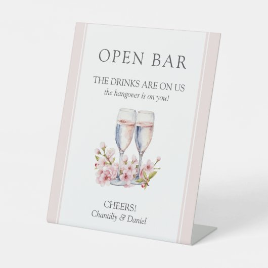 Cherry Blossom Wedding Funny Open Bar Sockelschild (Vorderseite)