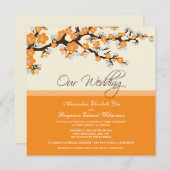Cherry Blossom Wedding Invitation (Orange) Einladung (Vorne/Hinten)