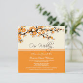 Cherry Blossom Wedding Invitation (Orange) Einladung (Stehend Vorderseite)