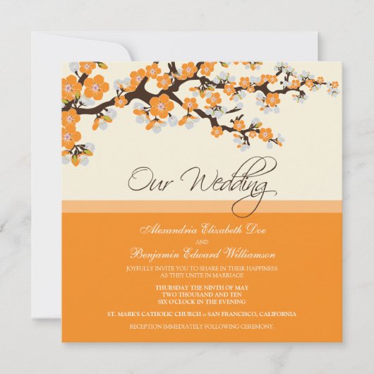Cherry Blossom Wedding Invitation (Orange) Einladung (Vorderseite)