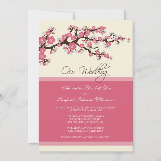 Cherry Blossom Wedding Invitation (pink) Einladung (Vorderseite)