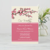 Cherry Blossom Wedding Invitation (pink) Einladung (Stehend Vorderseite)