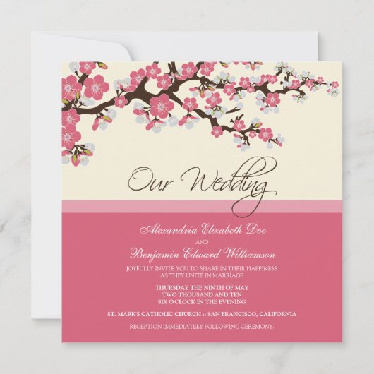 Cherry Blossom Wedding Invitation (pink) Einladung (Vorderseite)