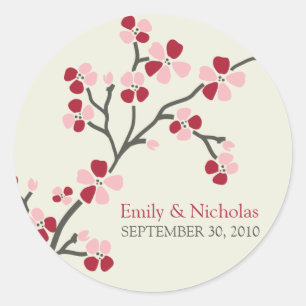 Cherry Blossom Wedding Invitation Siegel 2 (rot) Runder Aufkleber