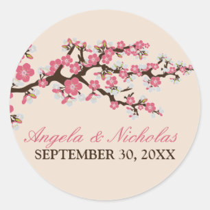 Cherry Blossom Wedding Invitation Siegel (pink) Runder Aufkleber