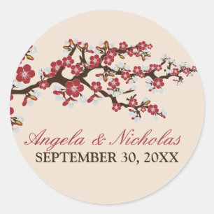 Cherry Blossom Wedding Invitation Siegel (rot) Runder Aufkleber