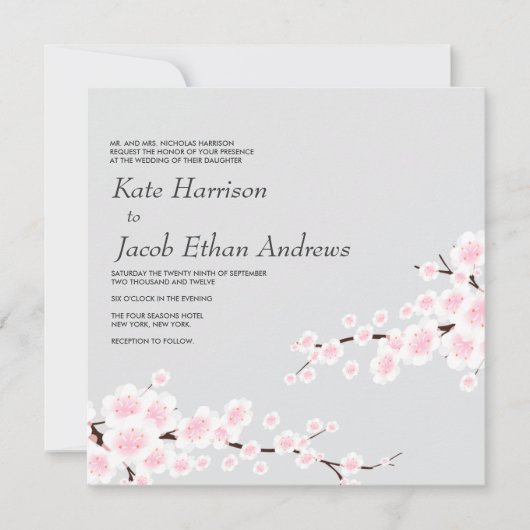 Cherry Blossom Wedding Invite // Silver Einladung (Vorderseite)