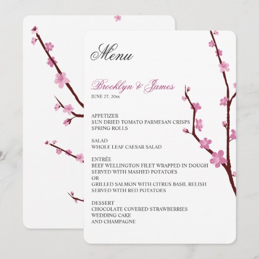 Cherry Blossom Wedding Menu Menükarte (Vorne/Hinten)