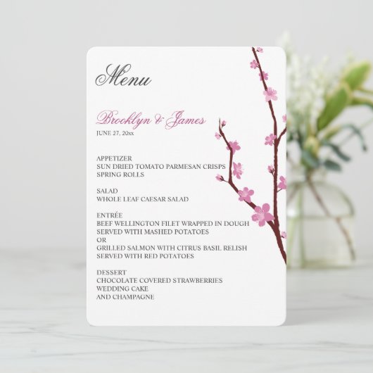 Cherry Blossom Wedding Menu Menükarte (Stehend Vorderseite)