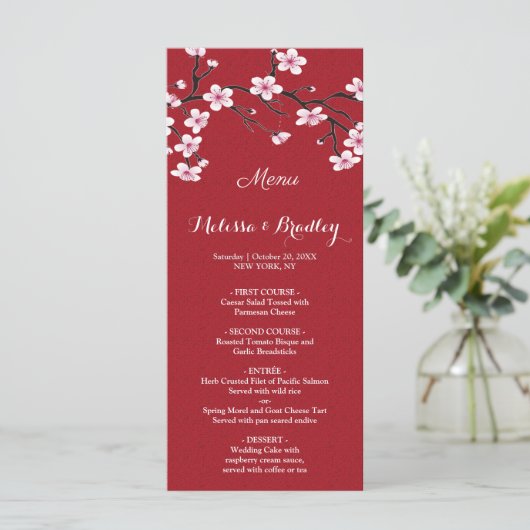 Cherry Blossom Wedding Menu Programm (Stehend Vorderseite)