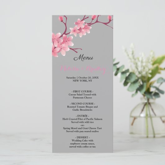 Cherry Blossom Wedding Menu Programm (Stehend Vorderseite)