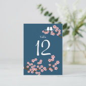Cherry Blossom Wedding (Navy) Tischnummer (Stehend Vorderseite)