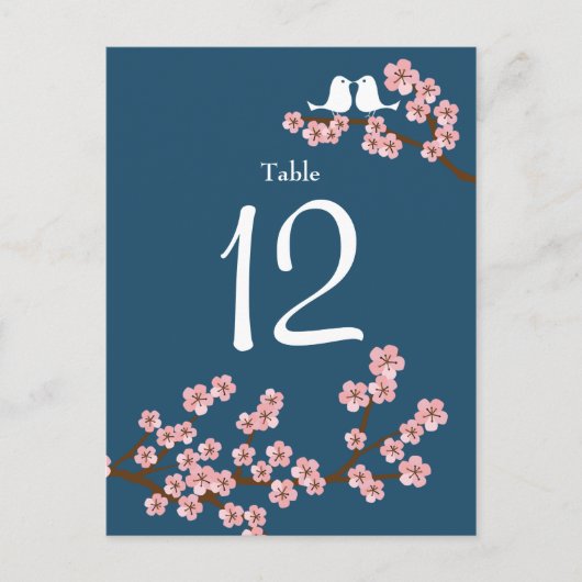 Cherry Blossom Wedding (Navy) Tischnummer (Vorderseite)