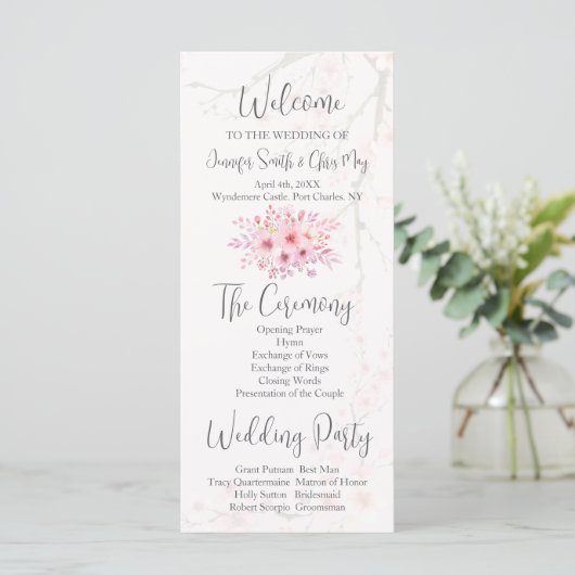 Cherry Blossom Wedding Program (Stehend Vorderseite)