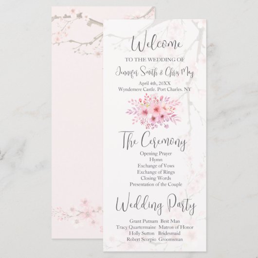 Cherry Blossom Wedding Program (Vorne/Hinten)