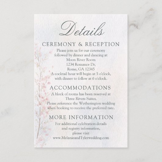 Cherry Blossom Wedding/Reception Details Card Begleitkarte (Vorderseite)