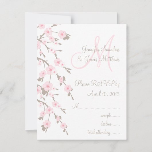 Cherry Blossom Wedding RSVP Cards Monogram (Rückseite)