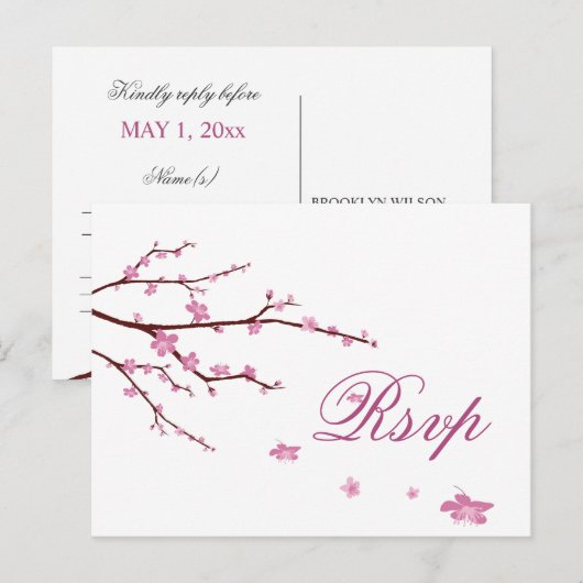 Cherry Blossom Wedding RSVP Postkarten (Vorne/Hinten)