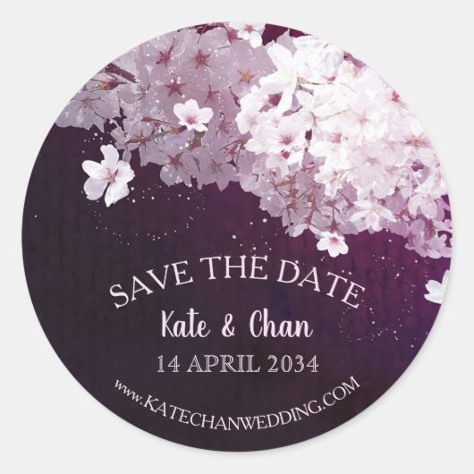 Cherry Blossom Wedding Save the Date Runder Aufkleber (Vorderseite)