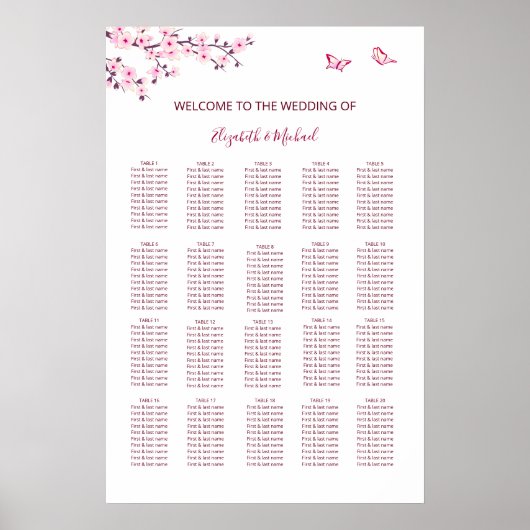 Cherry Blossom Wedding Seating Chart Poster (Vorne)