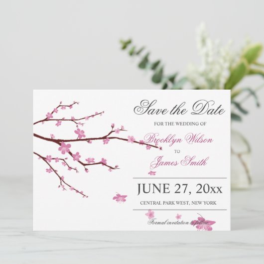 Cherry Blossom Wedding speichern das Datum Karten (Stehend Vorderseite)