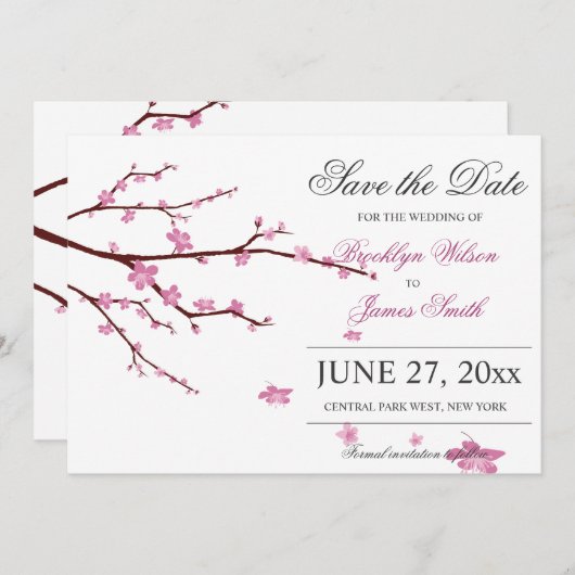 Cherry Blossom Wedding speichern das Datum Karten (Vorne/Hinten)