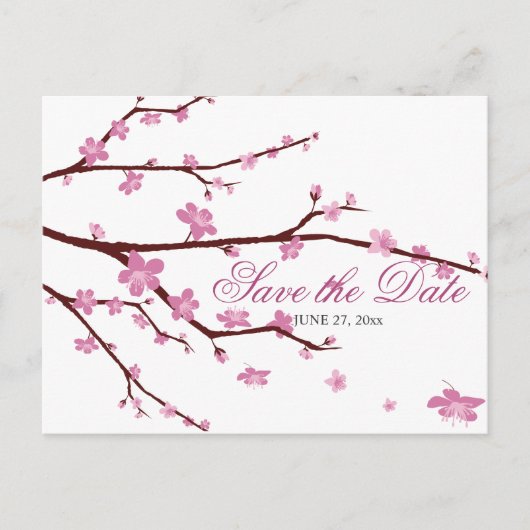 Cherry Blossom Wedding speichern das Datum Postkar Ankündigungspostkarte (Vorderseite)
