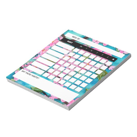 Cherry Blossom Weekly Habit Tracker Notepad Notizblock (Rotiert)