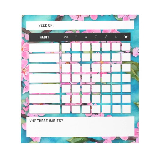 Cherry Blossom Weekly Habit Tracker Notepad Notizblock (Vorderseite)