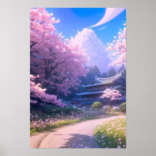 Cherry Blossom Weg zum traditionellen Gasthaus Poster (Vorne)