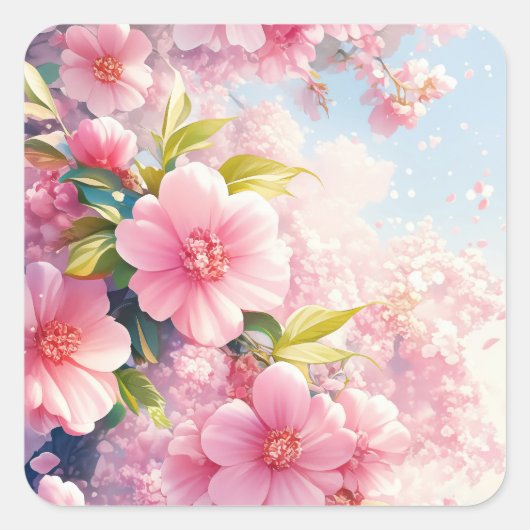 Cherry Blossom Whispers of Spring Quadratischer Aufkleber (Vorderseite)