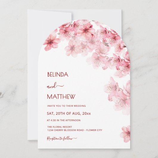  Cherry Blossom White Arched Casual Wedding Einladung (Vorderseite)