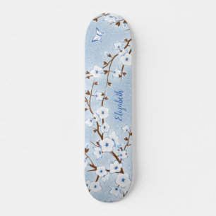 Cherry Blossom White Blue Glitzer Blumenname Skateboard