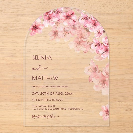 Cherry Blossom White  Wedding Acryleinladungen (Vorderseite)