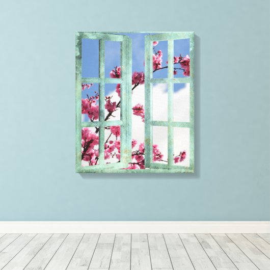 Cherry Blossom Window Scene Leinwanddruck (Insitu (Holzboden))