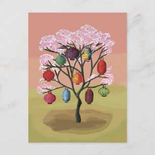 Cherry Blossom with orient paper lanterns Postkarte