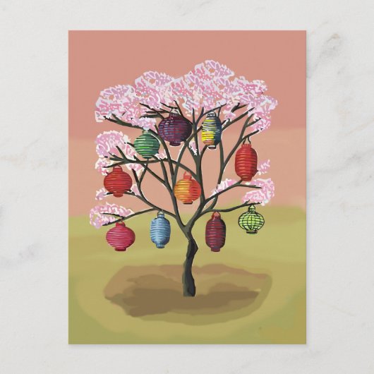 Cherry Blossom with orient paper lanterns Postkarte (Vorderseite)