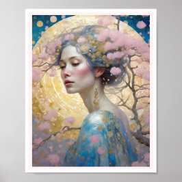 Cherry Blossom Woman Art Deco Circles Pink Gold Poster