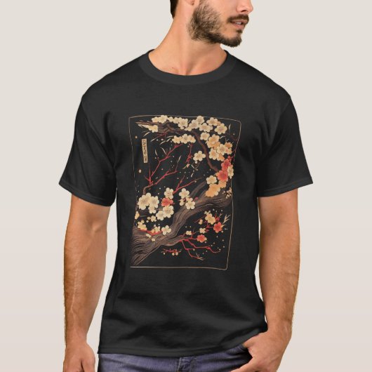 Cherry Blossom Woodblock Japanese Al T-Shirt (Vorderseite)