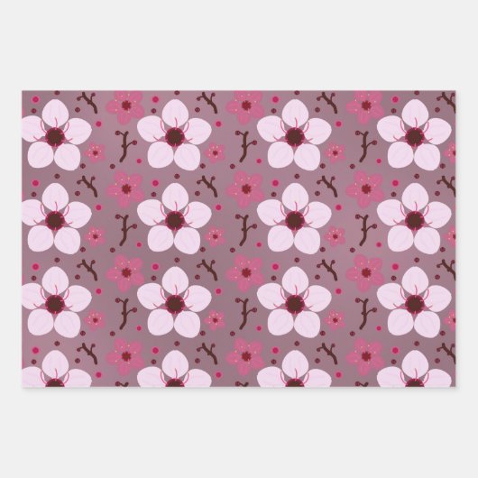 Cherry Blossom Wrapping Paper Flat Sheet Set 3 Geschenkpapier Set (Vorderseite)