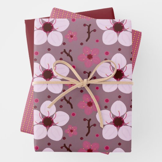 Cherry Blossom Wrapping Paper Flat Sheet Set 3 Geschenkpapier Set (Beispiel)