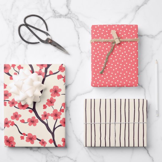Cherry Blossom Wrapping Paper (Set 3) Geschenkpapier Set (Vorderseite)