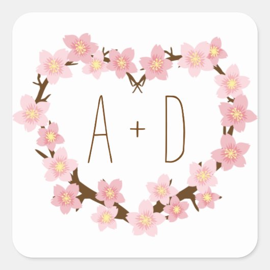 Cherry Blossom Wreath Boho Rustic Wedding Quadratischer Aufkleber (Vorderseite)