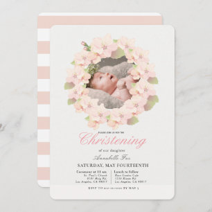 Cherry Blossom Wreath Floral Foto Christening Einladung