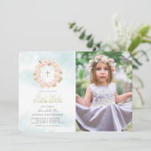 Cherry Blossom Wreath Foto Erste Heilige Kommune Einladung (Stehend Vorderseite)