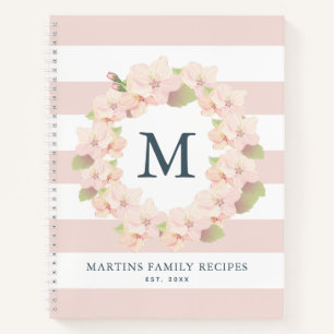 Cherry Blossom Wreath Monogram Family Rezept Notizblock