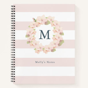 Cherry Blossom Wreath Pink Monogram Notizblock