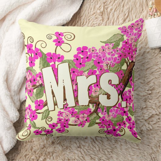 Cherry Blossom Yellow Pink Mrs. Bride's Kissen (Decke)