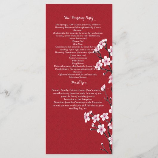 Cherry Blossom-Zeremonie Programm (Rückseite)